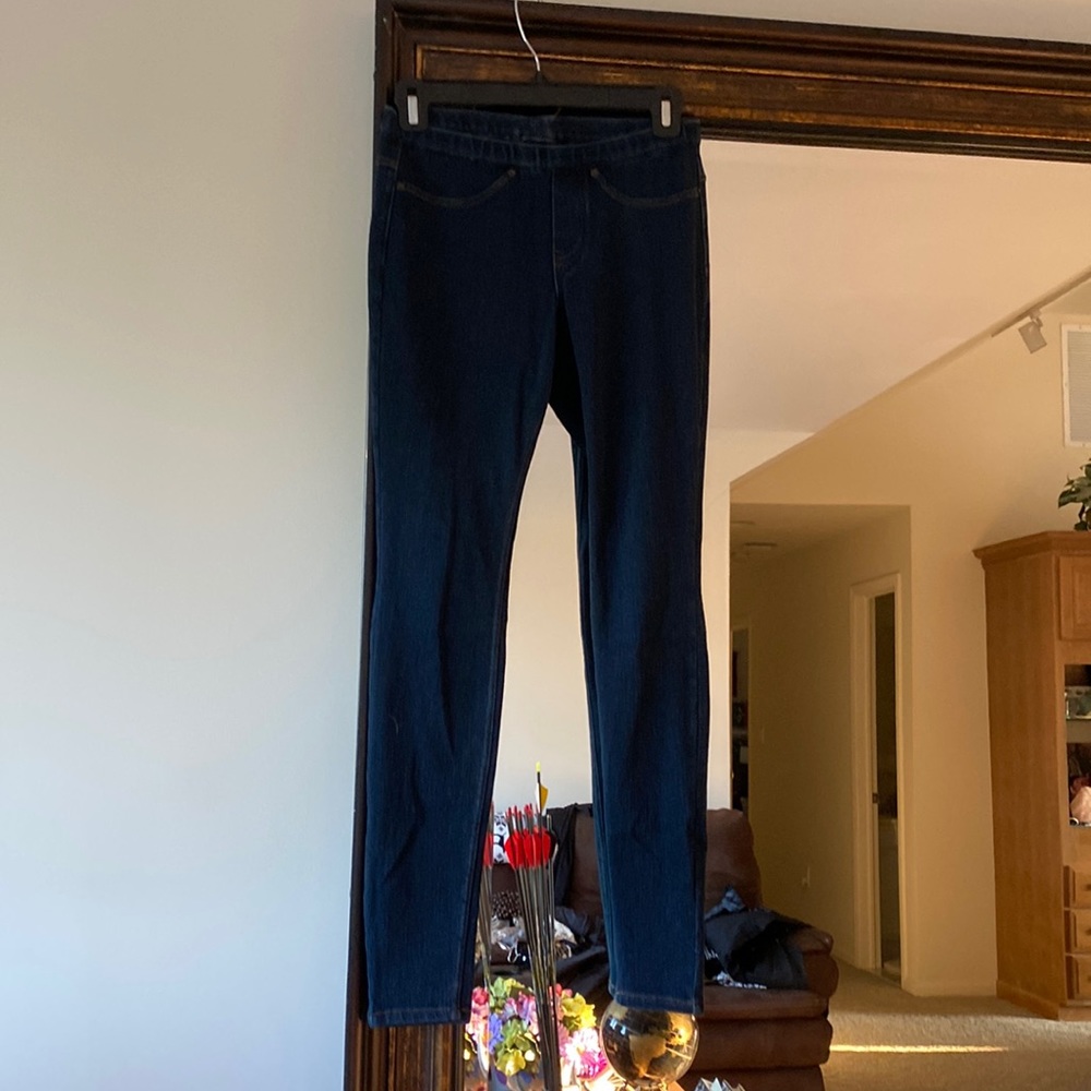 XS HUE jeggings jean like leggings, dark blue, stretch skinny fit, elastic waist
